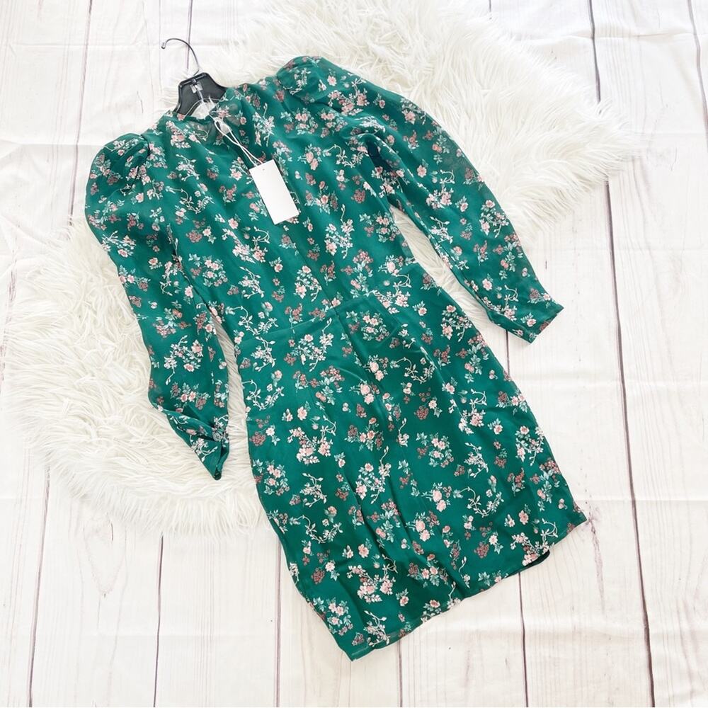 Reformation Juni‎ Emilia Women's Green Floral Puff Sleeve Dress Size 2 - Picture 5 of 5